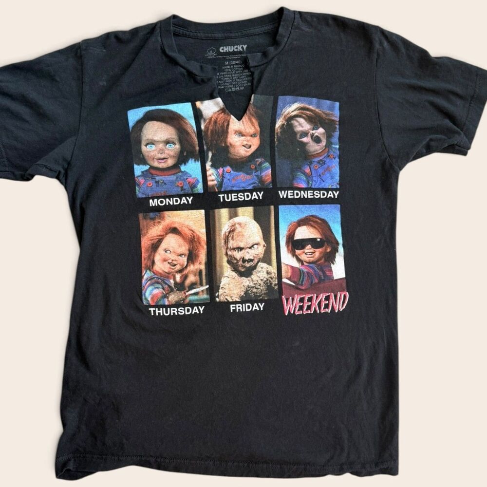 Chucky Child's Play Days of Week Horror Graphic T Shirt Medium Black